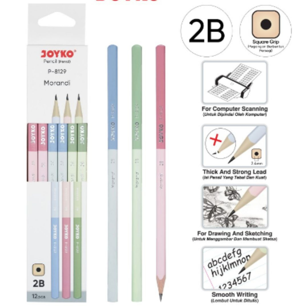 

Pencil / Pensil Kayu 2B Warna Pastel P-8129 (12 Pc) Joyko