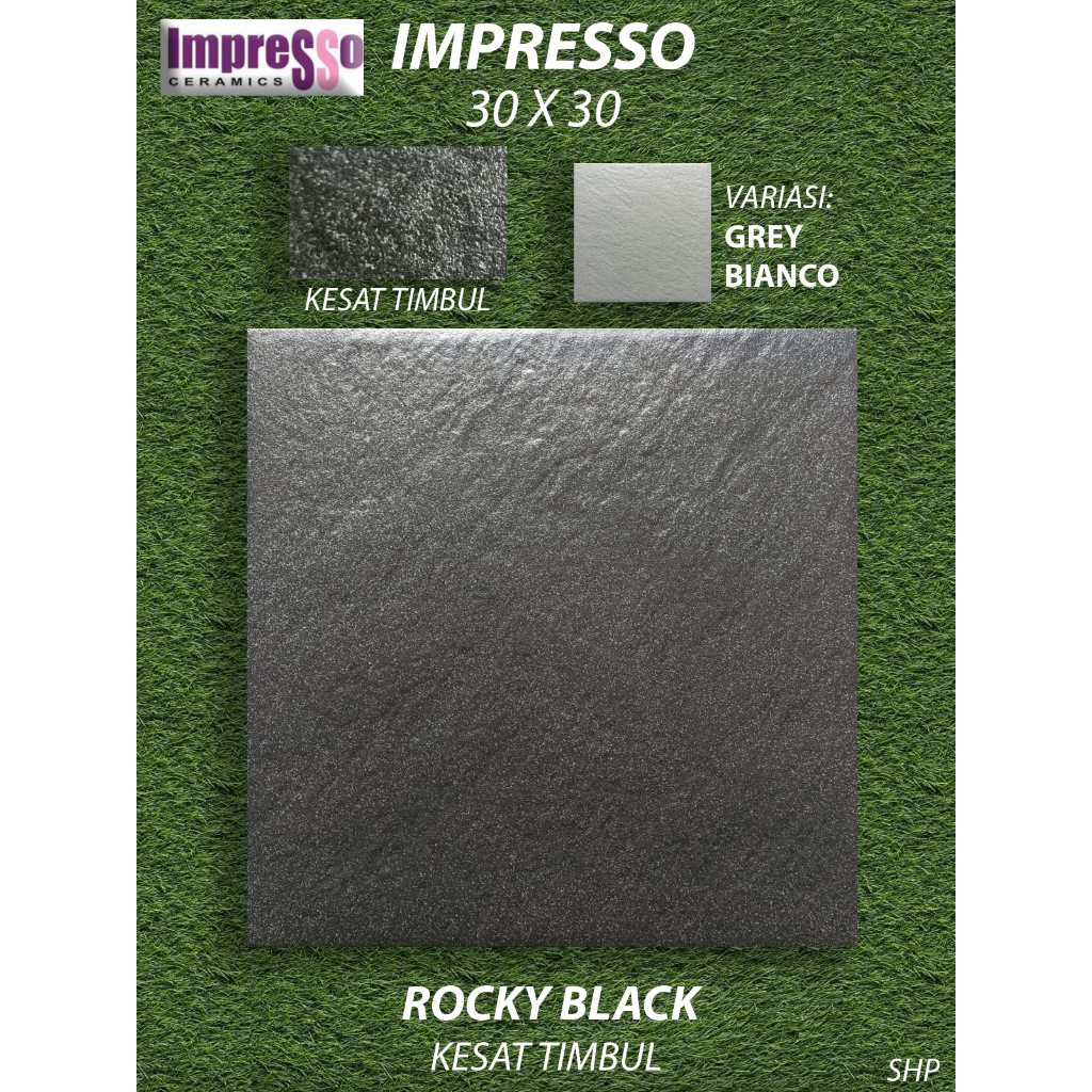 Keramik Lantai Kamar Mandi 30X30 Impresso Rocky Black Kesat KW1 Pekanbaru Riau, Motif Batu