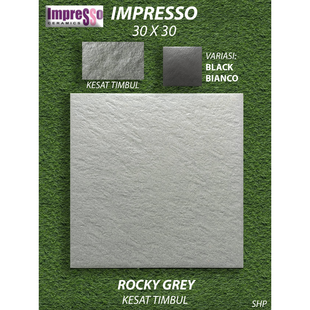 Keramik Lantai Kamar Mandi 30X30 Impresso Rocky Grey Kesat KW1 Pekanbaru Riau, Motif Batu