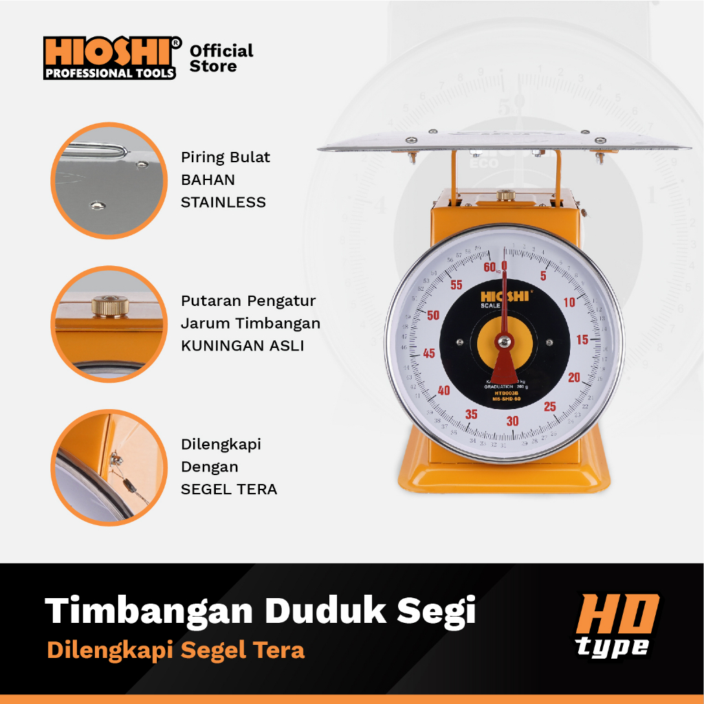 HIOSHI /Timbangan Duduk/Piring SEGI /Manual/Analog/Buah/Sayur/Daging/Laundry/ 30 60 100 150Kg - HD