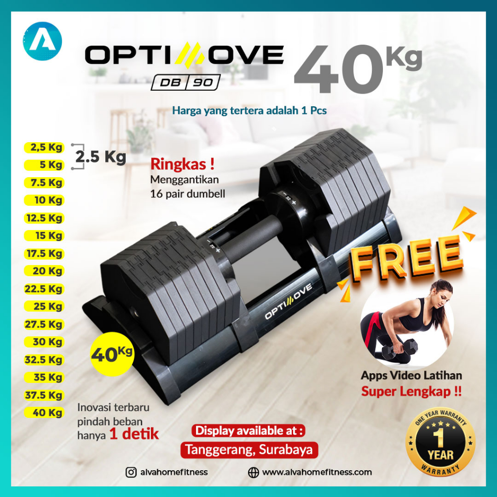 DB-90 Adjustable Hexa Dumbell Dumbel Set 40 Kg Bukan Nuobell Flexbell