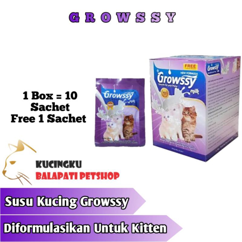 MurahSusu growssy 1box 10sachet free 1sachet untuk kucing dewasa dan kitten