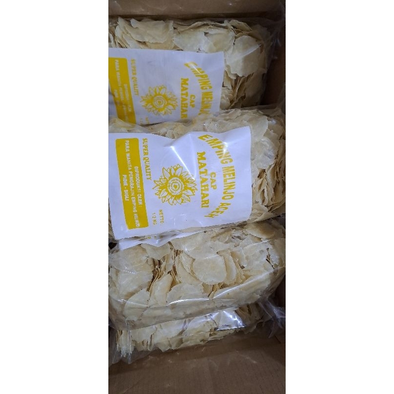 

Emping mentah melinjo aceh Matahari super tipis 500gr grade A.Asli aceh100%