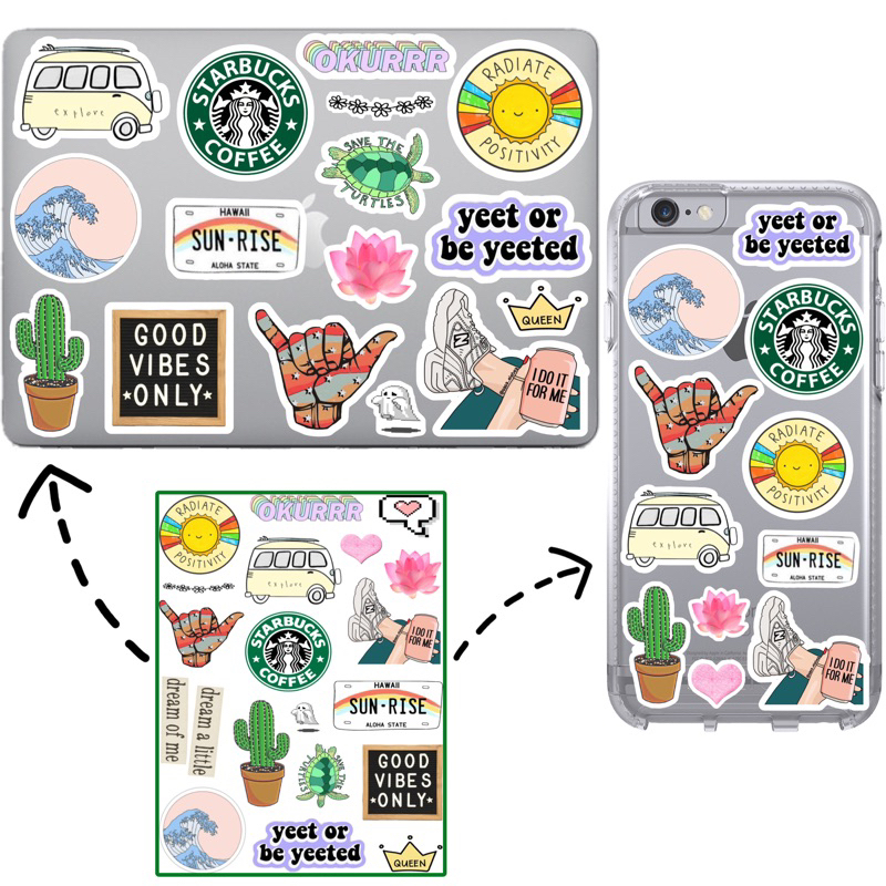 Stiker Aesthetic Good vibes Deco Glossy Tumblr Hp Laptop dan lain-lain ( Sudah Cutting ) / Aesthetic