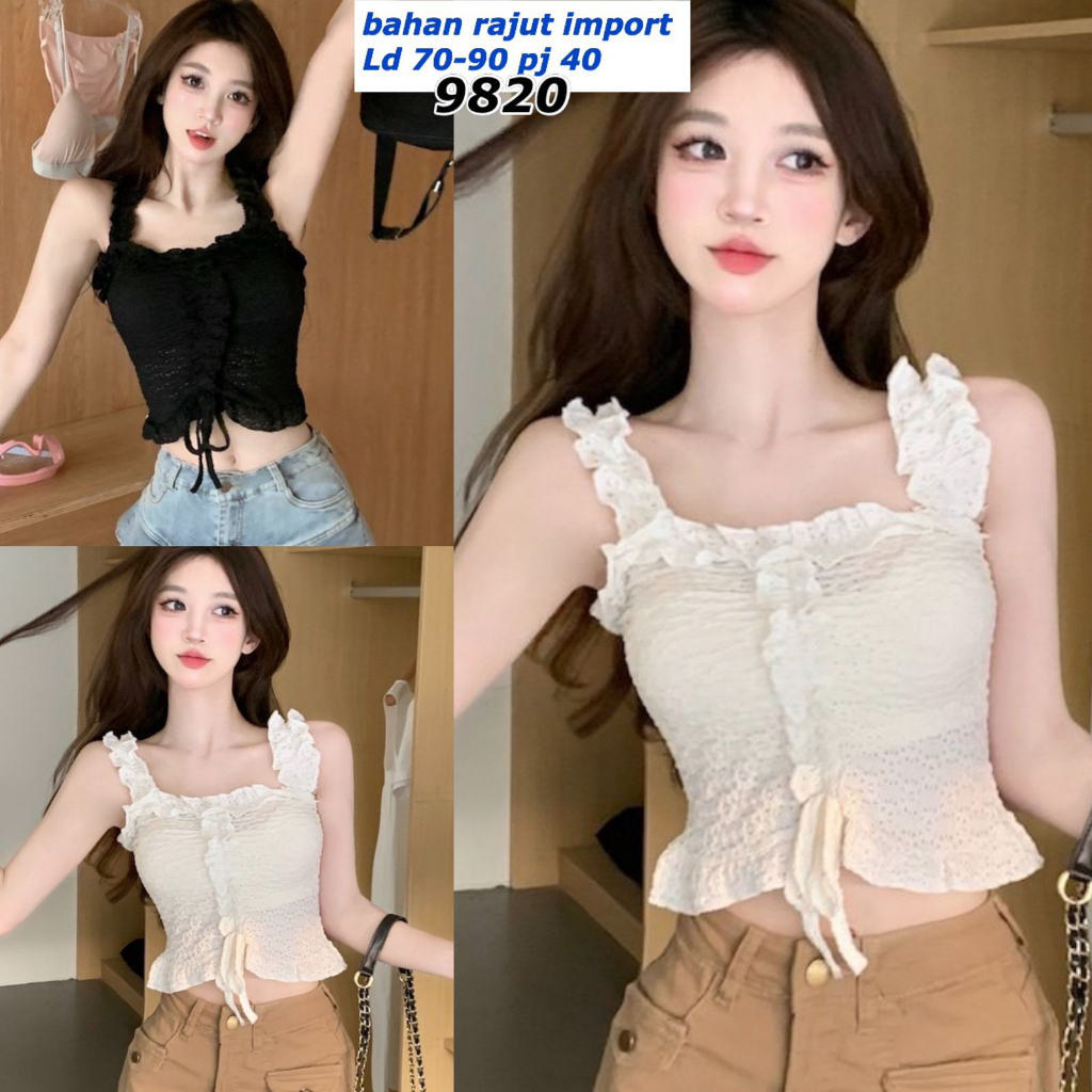 Best Crop Top Renda Depan| Tank top Lucu| Korea Rajutan