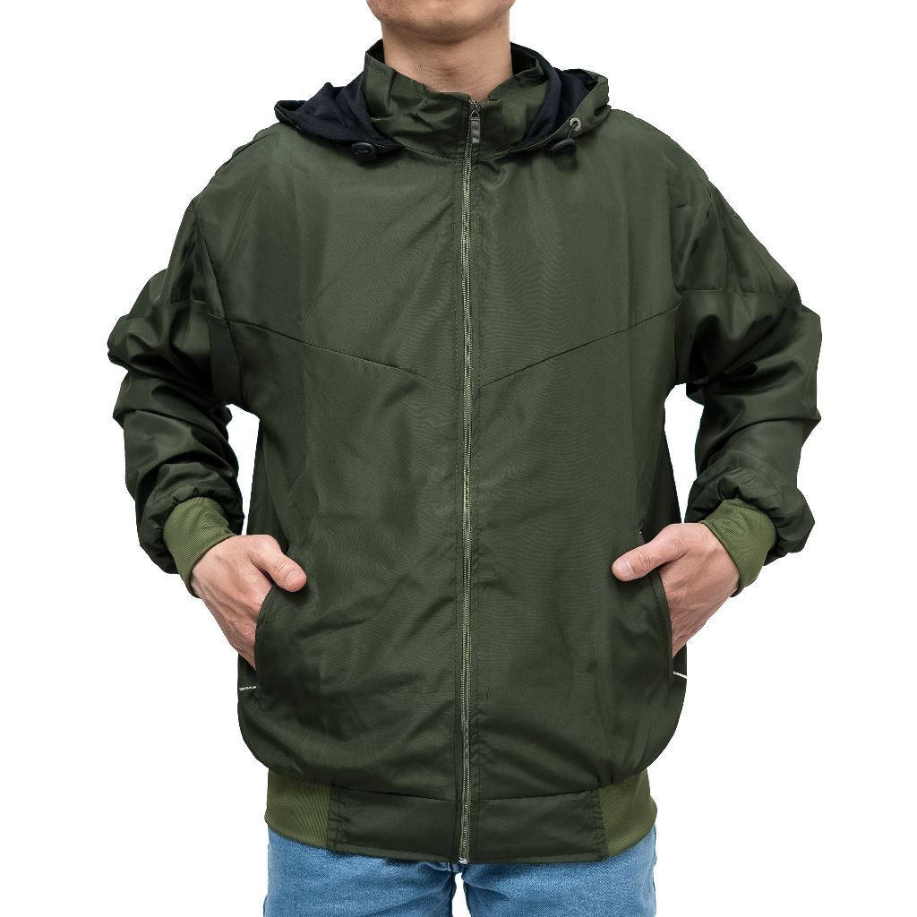 INDO - Jaket Parasut Polos Olahraga Sporty Jogging,Jacket Olahraga Windrunning Lari Pria Wanita Army