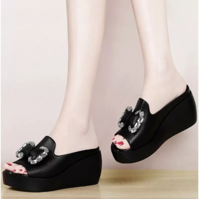 Sepatu Wanita Terbaru Wedges Mutiara Permata | Sandal Wanita Wedges 7 cm