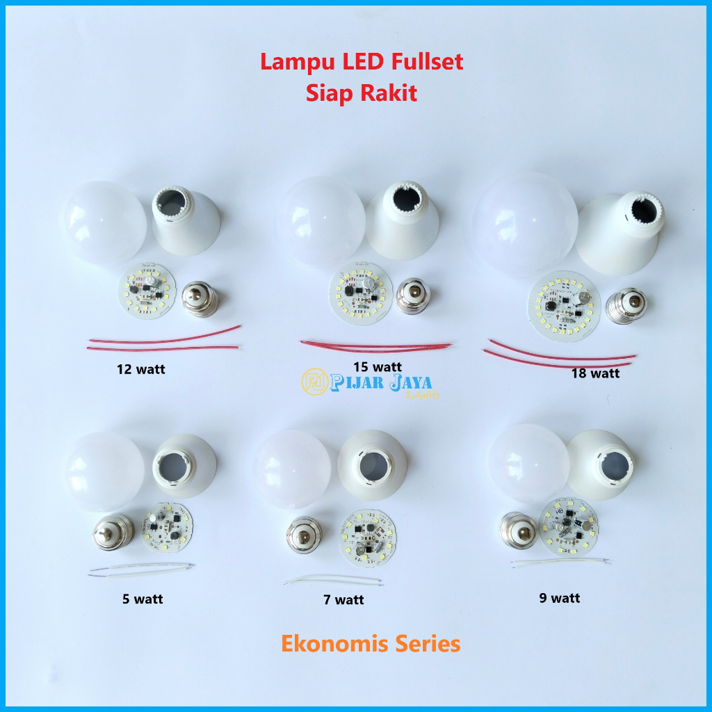 Paket Lampu LED Ekonomis Full Set Siap Rakit 5 7 9 12 15 18 20 25 30 40 Watt