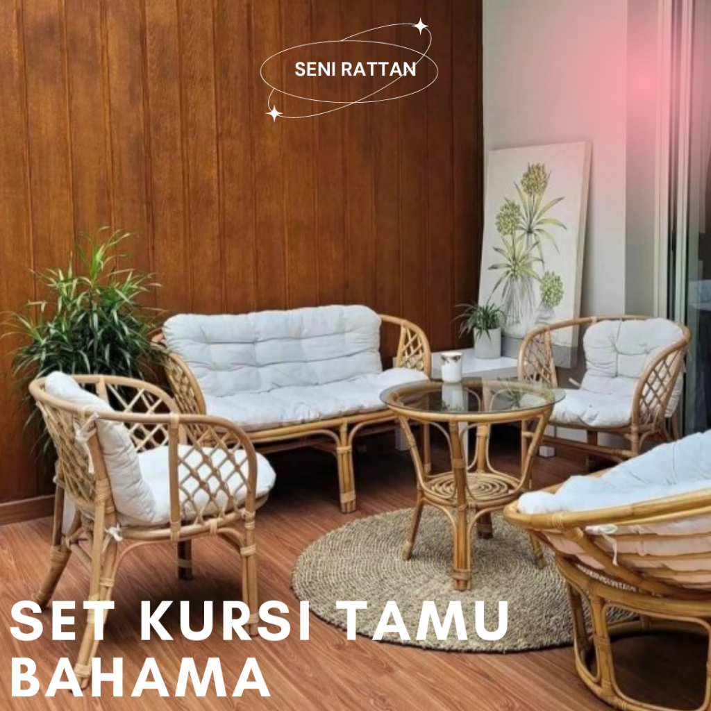 SET KURSI TAMU BAHAMA ROTAN ALAMI (TANPA KACA) / KURSI ROTAN MINIMALIS / KURSI TAMU ROTAN