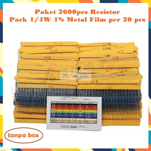Paket Resistor 2600pcs Resistor  Pack 1/4W 1% Metal Film per 20 pcs tanpa box