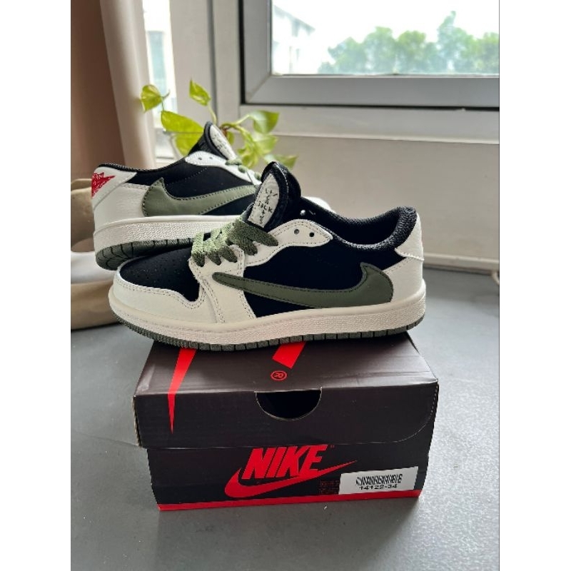 Sepatu Anak Nike Air Jordan 1 Retro Low OG SP Travis Scott Olive (PS) - Sail University Red - Black 