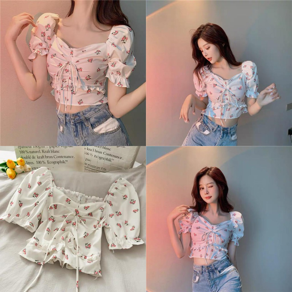 R.A SHOPING - ZFS Blouse DSIA / DEROSE SMOCK SABRINA TOP / atasan baju crop wanita / pakaian kekinia