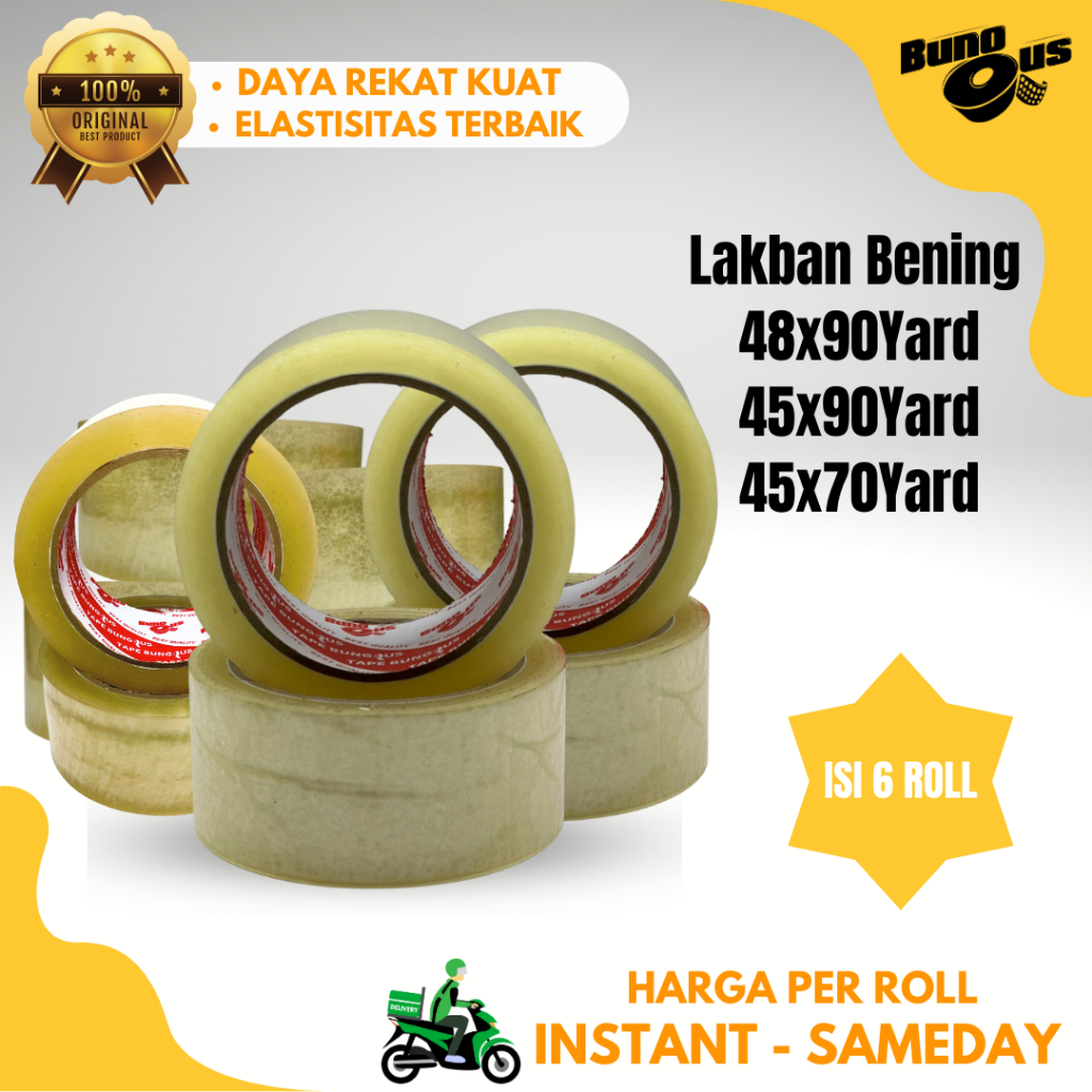 

BUNGQUS Lakban Bening 45mm X 90yard TERMURAH Kualitas Industri
