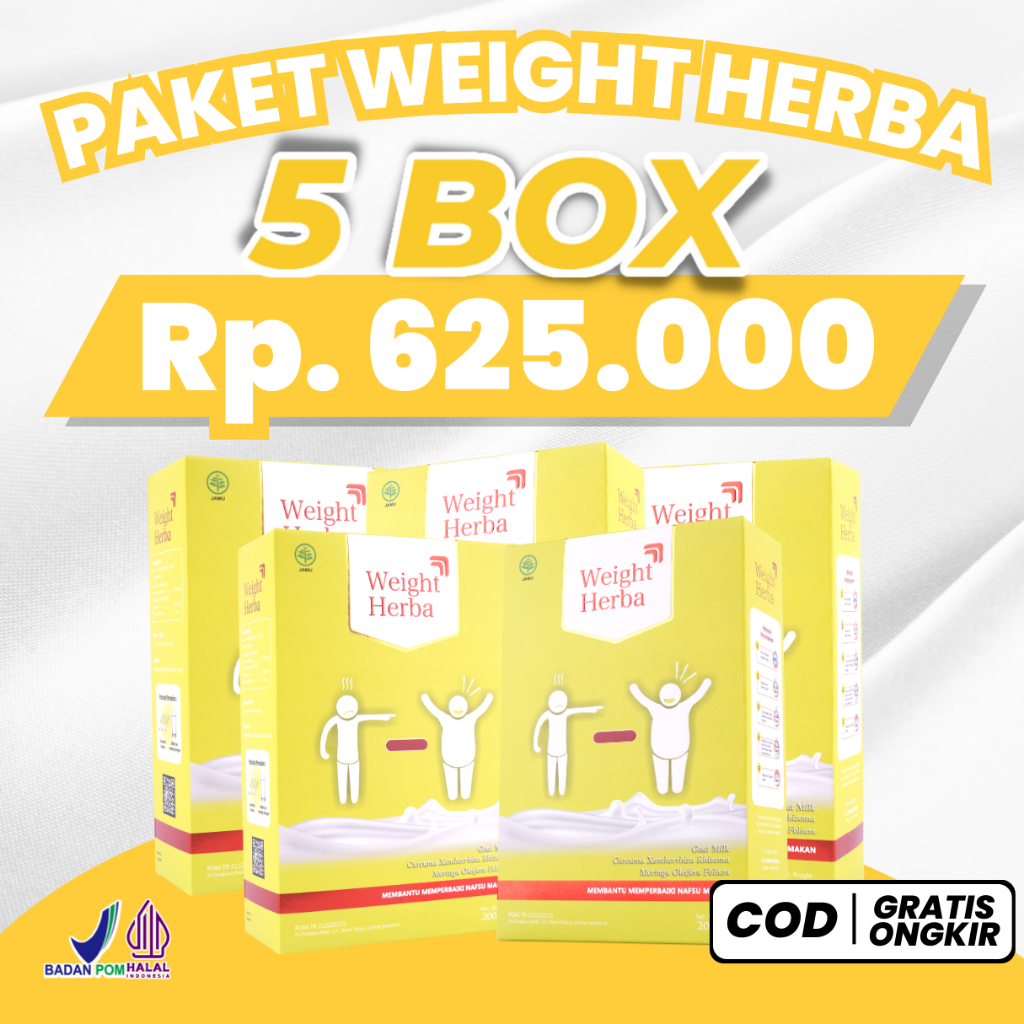 

WEIGHT HERBA Original Susu Herbal Penambah Penggemuk Berat Badan Nafsu Makan Meningkat 5 Box
