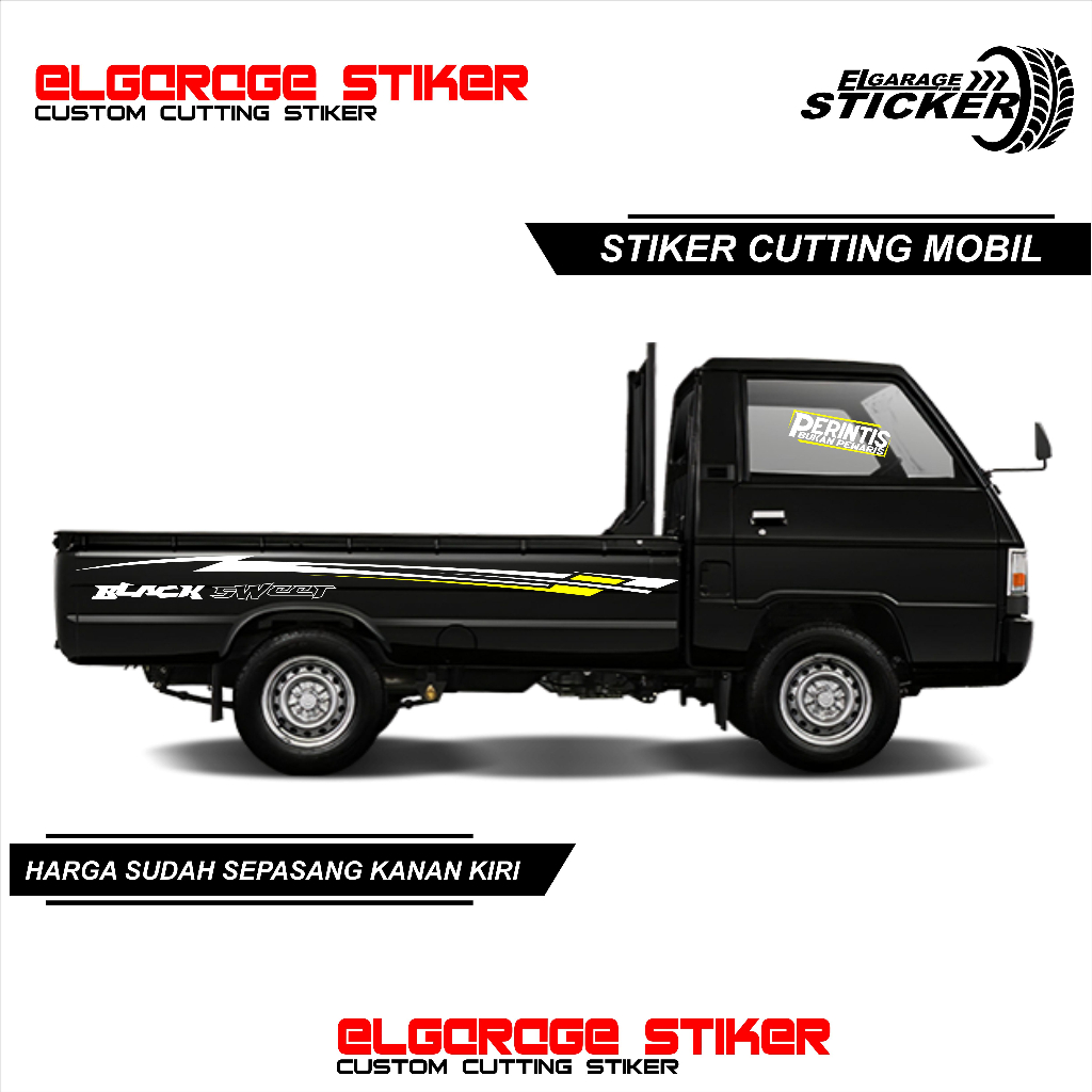 Stiker mobil pick up mitsubishi l300 cutting stiker striping bkack sweet stiker variasi all mobil pi
