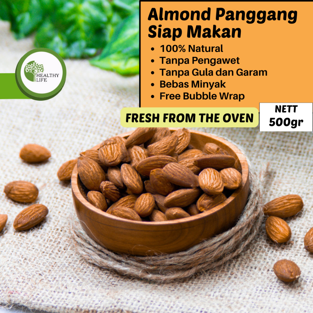 

Roasted Almond Whole 500gr ( Kacang Almond Panggang / Matang ) Tanpa Cangkang