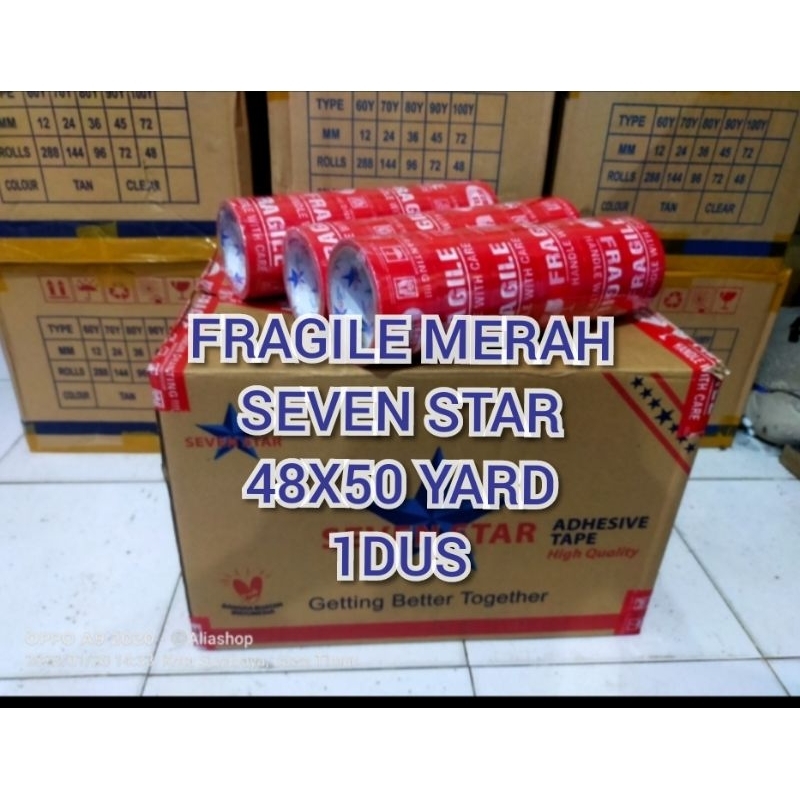 

LAKBAN FRAGILE MERAH 2" (48X50YARD) SEVEN STAR (KARTONAN) ISI 90 ROLL