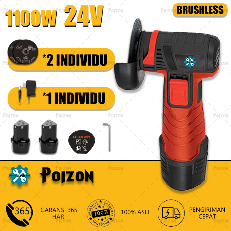 Poizon 24V Gerinda Cordless Mesin Gerinda Brushless Angle Grinder Portable Mesin Gerinda Tangan List
