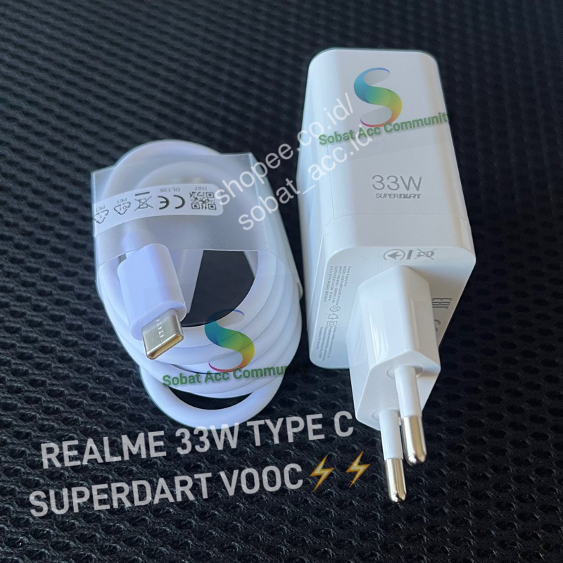 1Set Charger Realme Type C 33W Super Vooc Fast Charging REALME 9 10 7 7i 8 8i C53 C55 C35 Narzo 20 30 50 9 9i 10 Pro+ NFC 5G Original 33 Watt type c