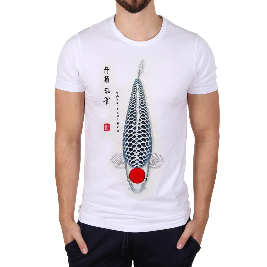 T-SHIRT Kaos Ikan Koi Motif Tancho Kujaku Unisex Katun Combed / Kaos Koi Tancho Kujaku