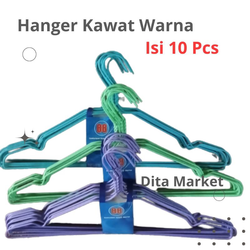 Hanger Baju Kawat / Hanger Kawat Tebal / Hanger Kawat Warna 10 Pcs / 10 Pcs Gantungan Baju Warna