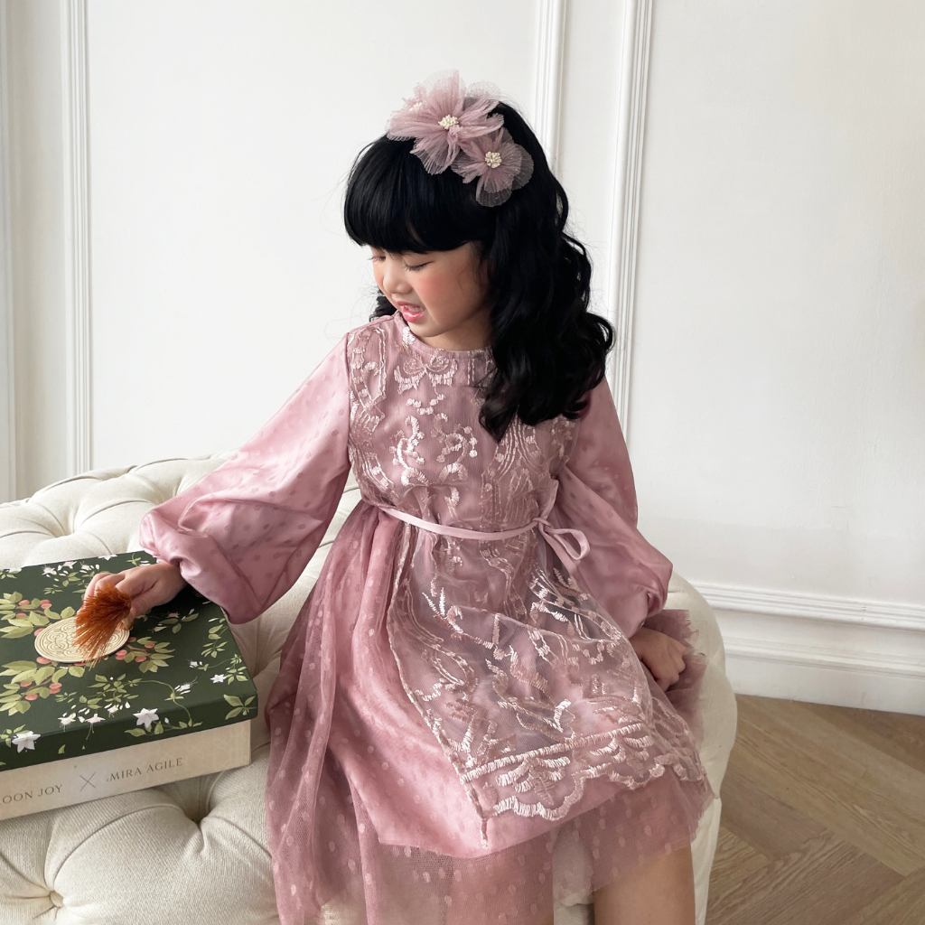 MOONJOY - SAMEERA DRESS - dress anak perempuan pesta nude cream champagne rose gold pink