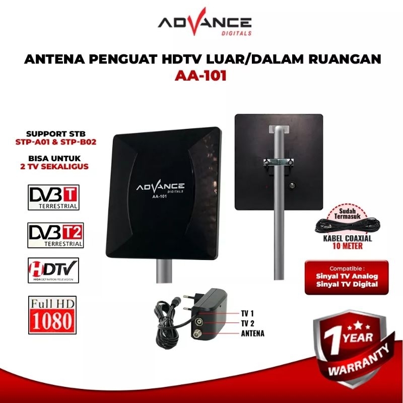 Advance Antena TV Digital Indoor Outdoor - AA101 - BONUS Kabel