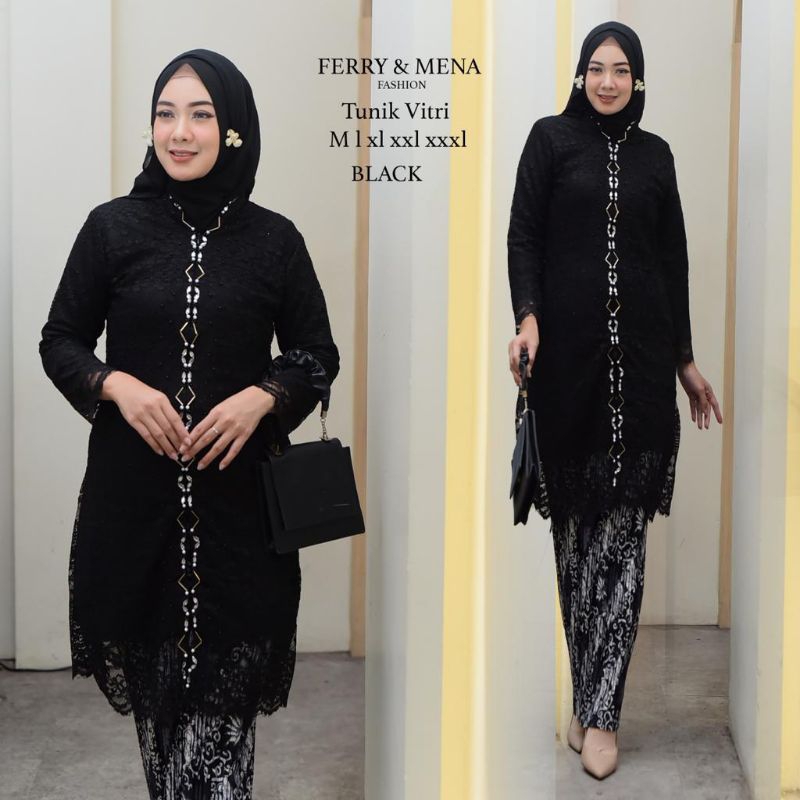 IndahKebaya • SETELAN KEBAYA JUMBO LD 130 / TUNIK BROKAT VITRI PAYET / KEBAYA DRESS PANJANG TUNIK / 