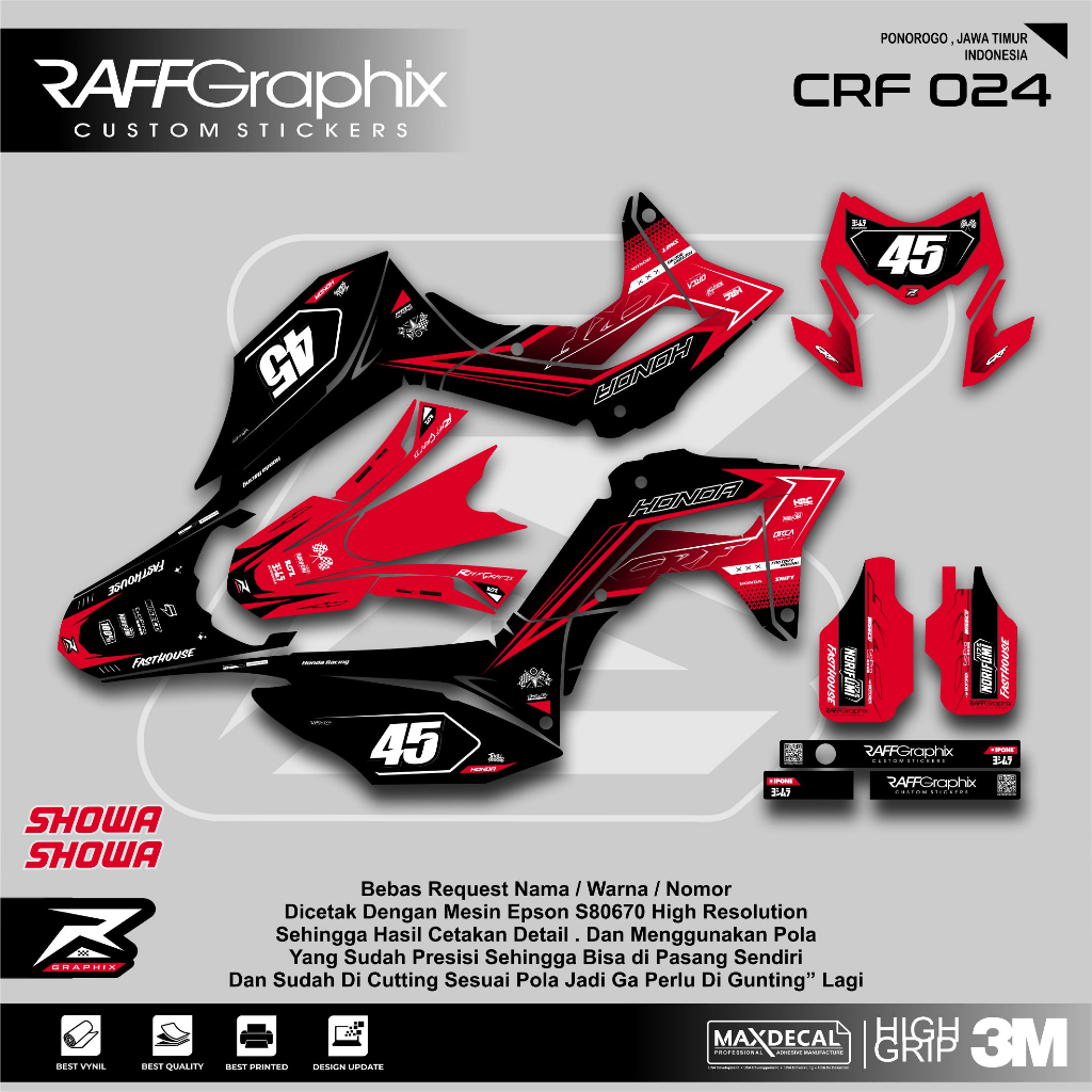 DECAL CRF 150 CUSTOM /DECAL CRF 150 BIRU MERAH PUTIH 024/DECAL CRF SUPERMOTO