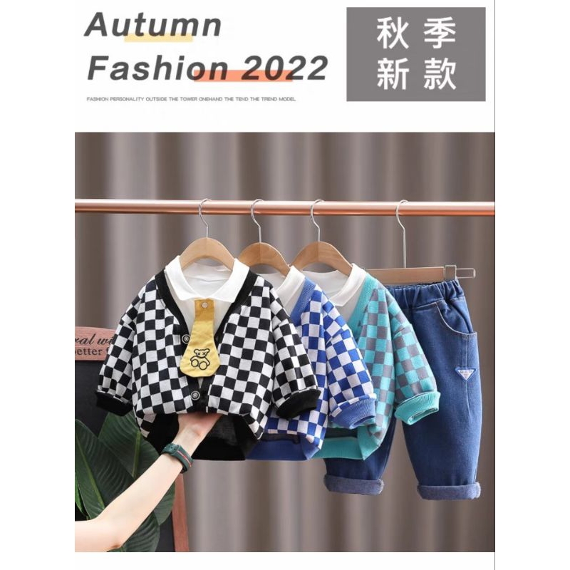 setelan sweater tshirt celana panjang dasi anak cewek cowok import model fashion korea murah keren l