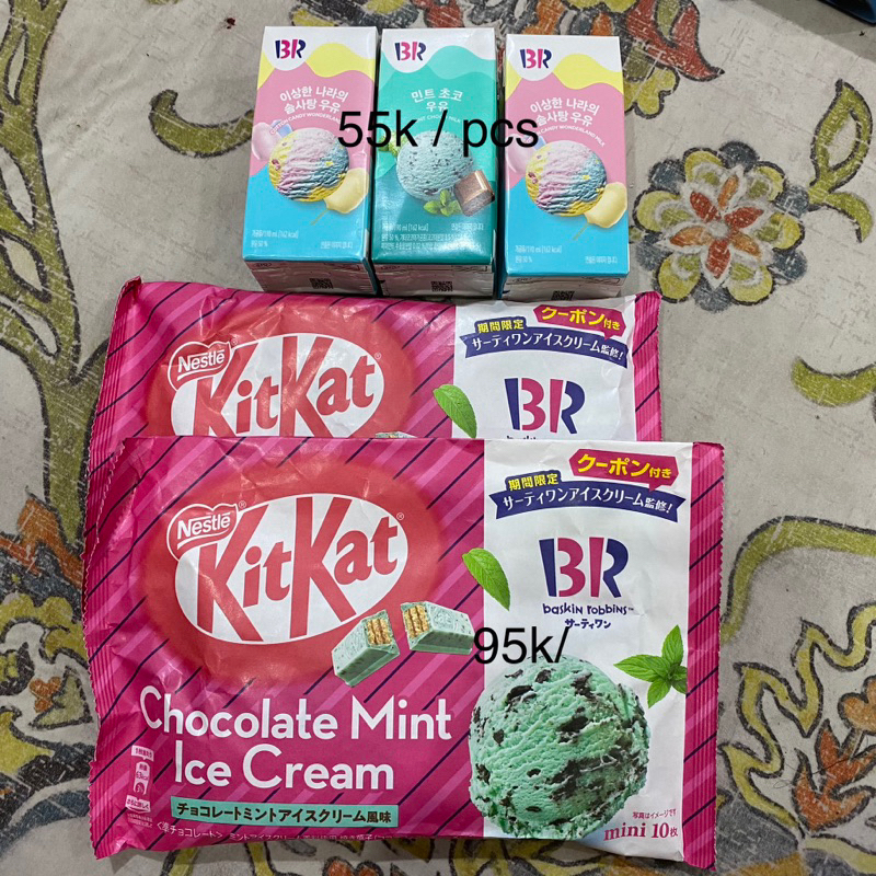 baskin robbins milk cotton candy & mint choco + kitkat chocolate mint ready