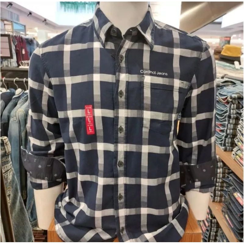 KEMEJA CARDINAL JEANS SLIMFIT PRIA ORIGINAL KOTAK NAVY