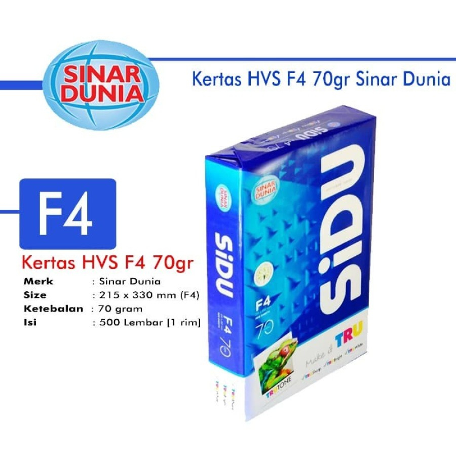 

(TERMURAH) SIDU KERTAS HVS F4 FOLIO 70 GSM 1 RIM 500 LEMBAR KERTAS FOTOCOPY PRINT FOTOKOPI