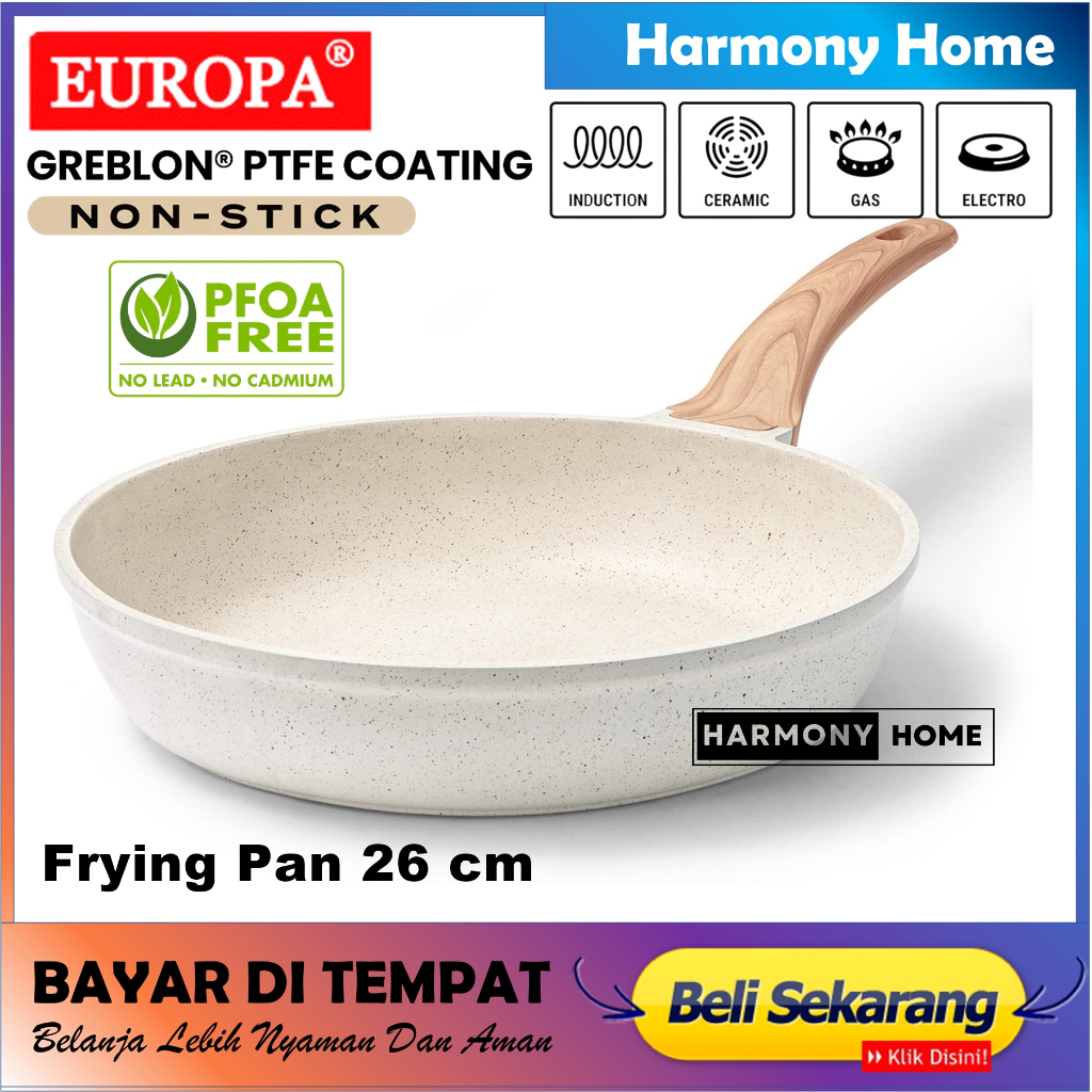 EUROPA Frying Pan 26 CM Coating Marble Non Stick Panci Anti Lengket Frying Pan Wajan Marble 26 CM