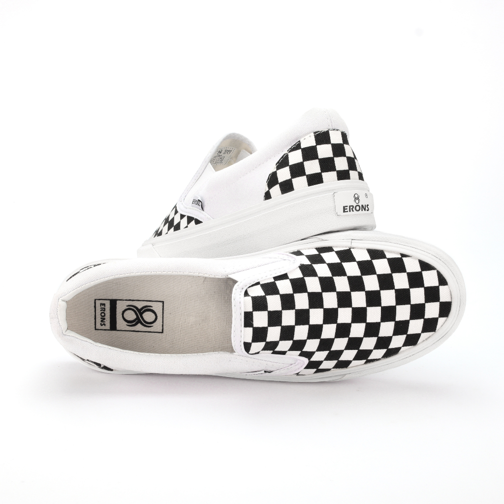 CUCI GUDANG ERONS - SLIP ON MONO CHECKERBOARD BLACK WHITE SEPATU SLIP ON PRIA WANITA SLIP ON CATUR