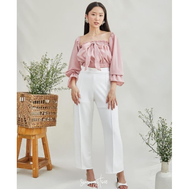 Atasan Wanita Kimberly Sabrina Crop Top | Atasan Wanita Korean Style | Baju Sabrina Korean Crop Top 