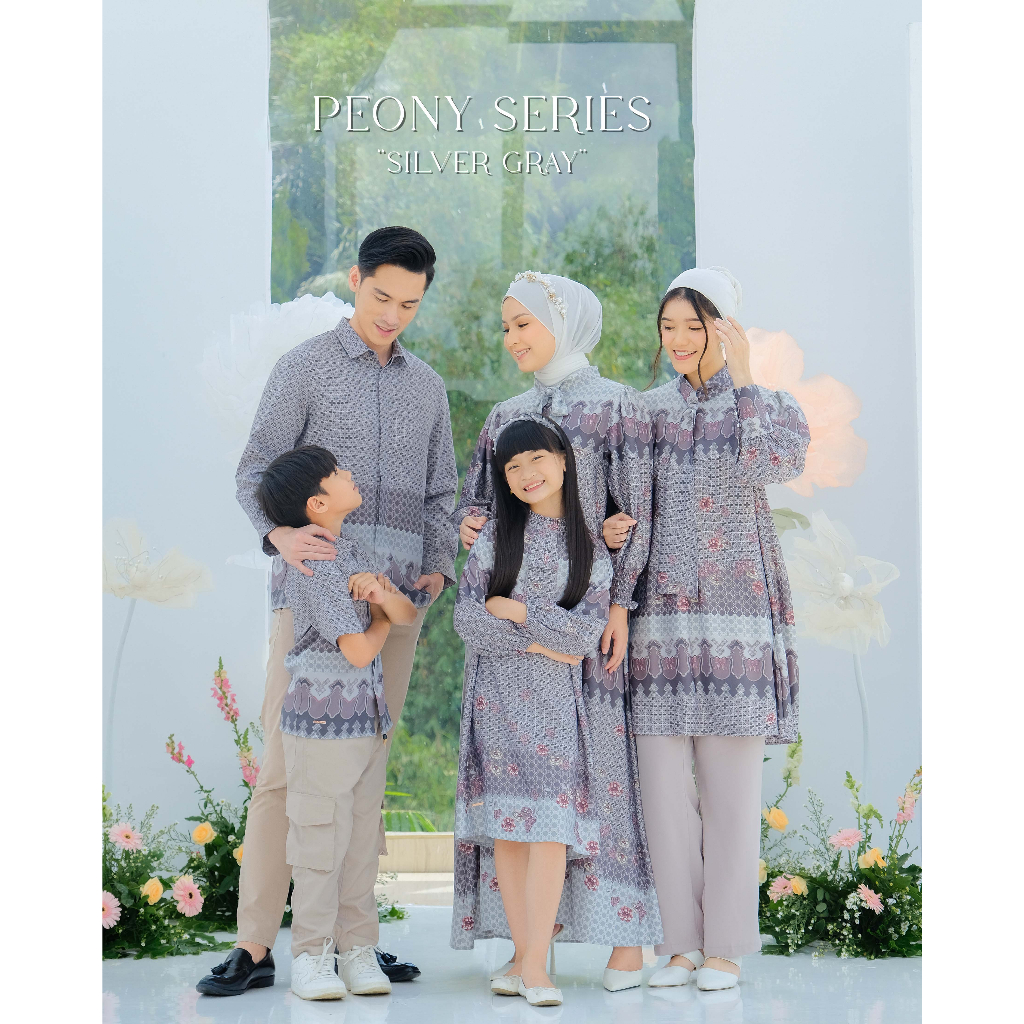 Mayoutfit Peony Set Series Silver Gray | Sarimbit Lebaran Baju Muslim Raya Keluarga-8