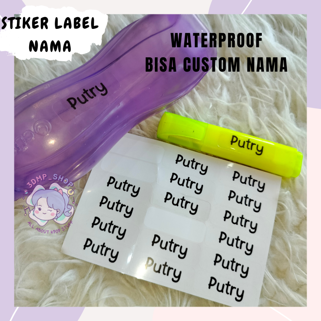 Label nama anti air stiker waterproof POLOS TRANSPARAN Custom Request