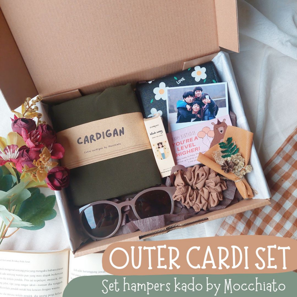 Hampers Set Kado Cewek Cardigan Outer Premium | Gift Box Ulang Tahun/Wisuda/Wedding by Mocchiato