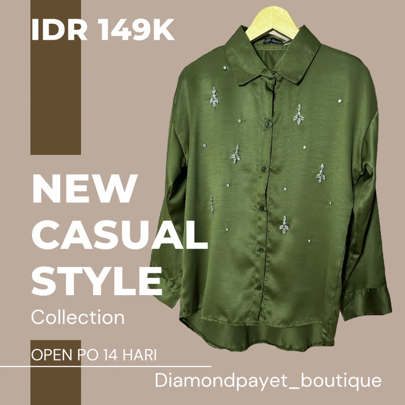 Kemeja Payet Satin Silk / Kemeja Basic Payet Premium