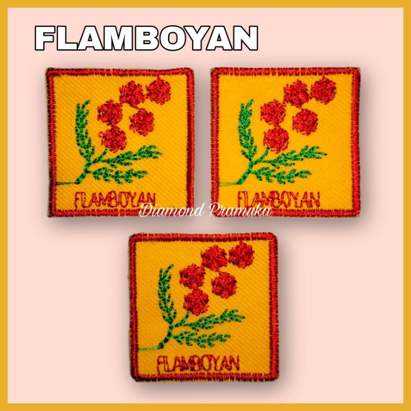 Tanda regu pramuka putri bordir bunga flamboyan Bet bordir tanda regu flamboyan