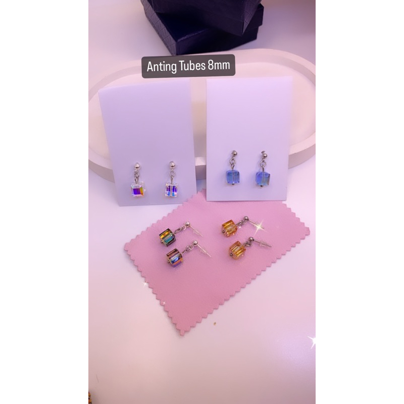 anting swarovski original Tusuk kubus 8mm