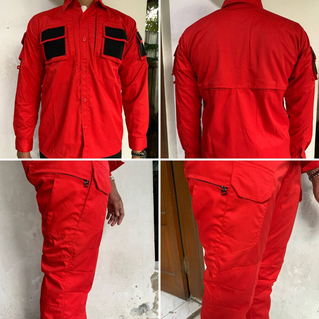SERAGAM KEMEJA LAPANGAN DAN STELAN CELANA KEMEJA WARNA MERAH JAPAN DRILL PREMIUM | SETELAN KEMEJA 51