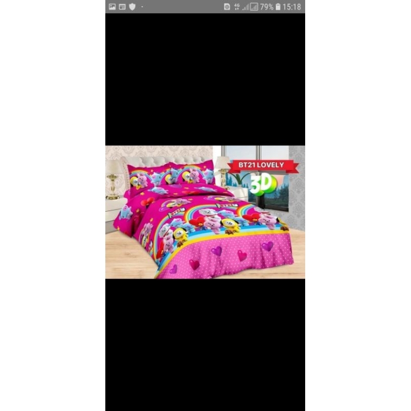 Full Set Bedcover + Sprei Bonita 3D Queen King 160x200 180x200 Motif Chibi Bts