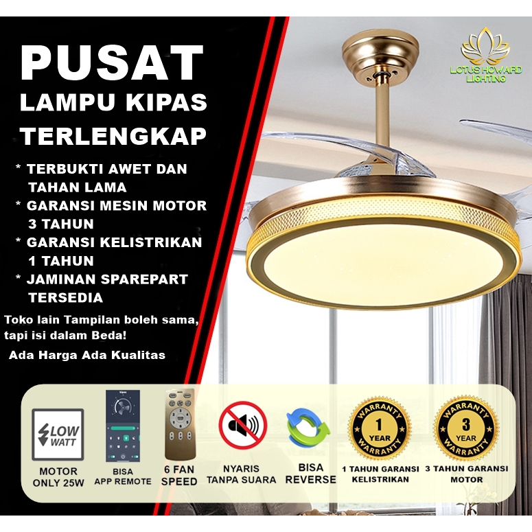 ⭐GARANSI 3 TAHUN⭐ LAMPU KIPAS ANGIN GANTUNG PLAFON LOTUS NEW MODEL - KIPAS LAMPU 42 INCH