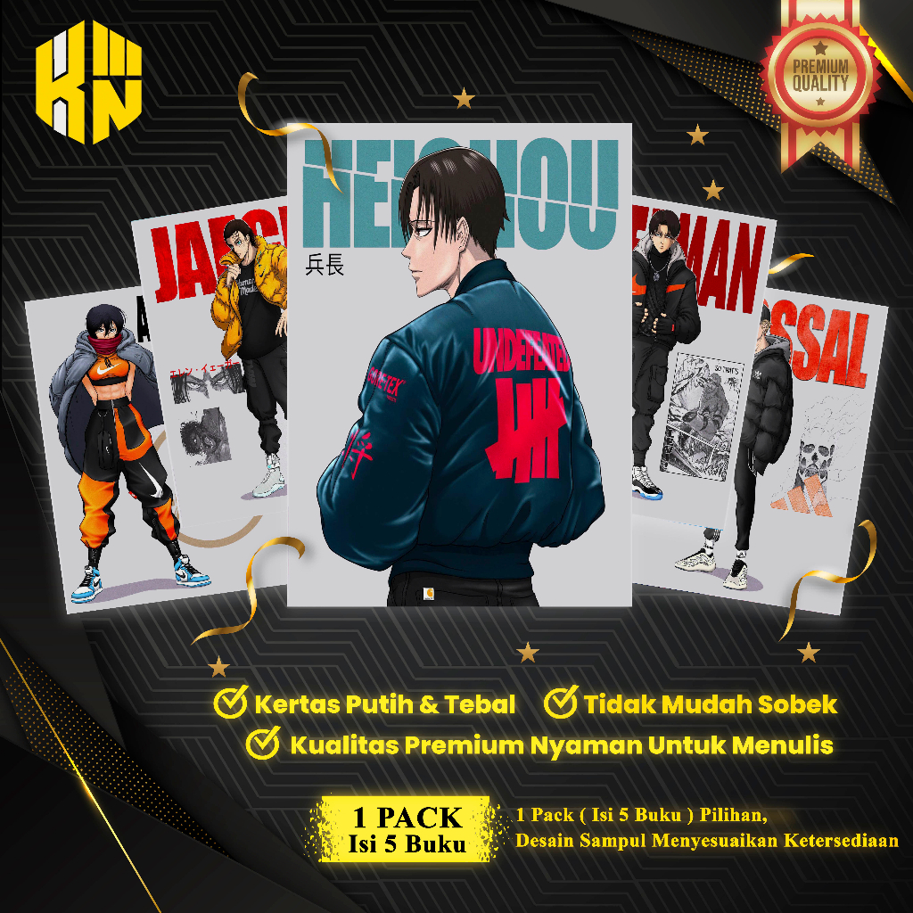 

KEN.IND - Buku Tulis Sekolah Custom Tema ATTACK ON TITAN Bergaris 38 Lembar 1 Pak Isi 5 Buku/ Buku Tulis Anime/ Buku Aesthetic/ Buku Catatan