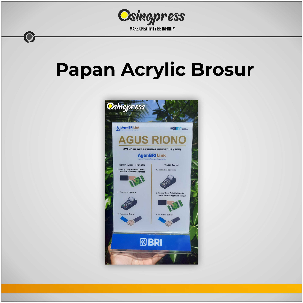 

TEMPAT BROSUR STAND 2MM / TENT HOLDER / TENT CARD AKRILIK UKURAN A4 PORTRAIT 2 SISI