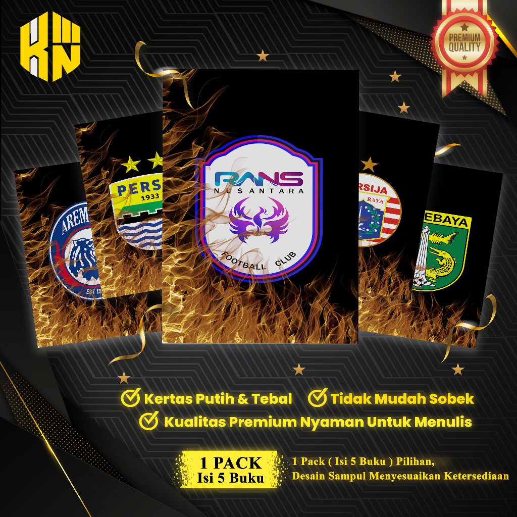 

KEN.IND - Buku Tulis Sekolah Custom Tema LOGO SEPAK BOLA Bergaris 38 Lembar 1 Pak Isi 5 Buku/ Buku Tulis Anime/ Buku Aesthetic/ Buku Catatan