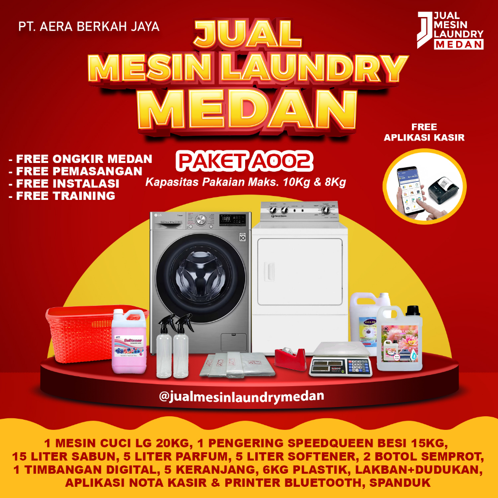 Paket Usaha Laundry Medan Washer LG 20Kg + Dryer Speedqueen Besi A002