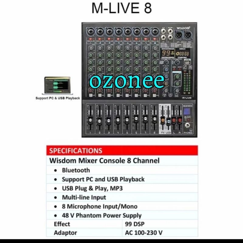 Mixer Wisdom M-LIVE8 M- LIVE 8 Original 8 Channel Bluetooth